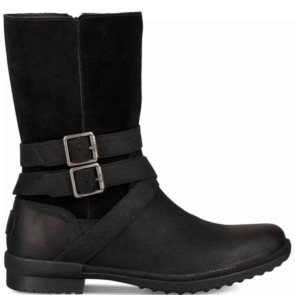 UGG Boots 6 Women’s Black Lorna Waterproof Bootie Leather Zipper Wool - Picture 4 of 11